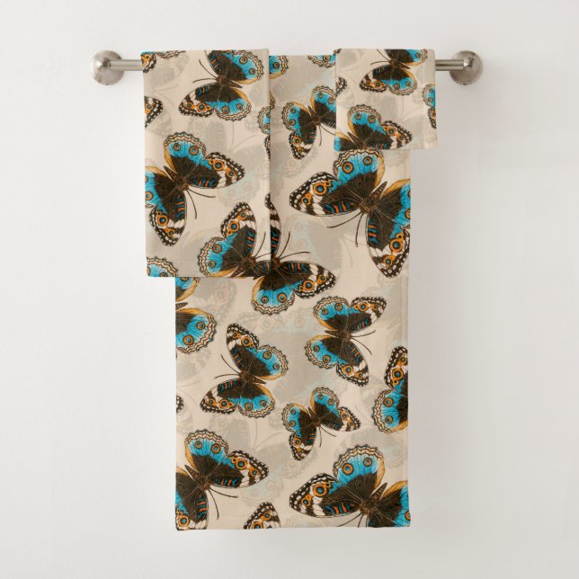 Bleu motif papillon Pansy sur blanc (En situation)