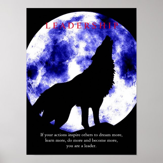 Bleu Motivation Leadership Loup Poster (Devant)