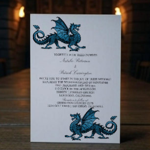Bleu Moyen Age Dragon Wedding Invitation