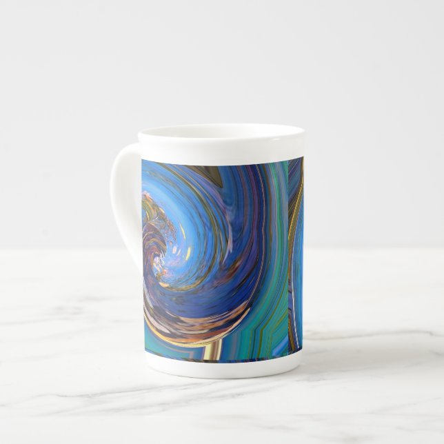 Bleu N Vert Abstrait Peacock Os Chine Mug (Devant gauche)