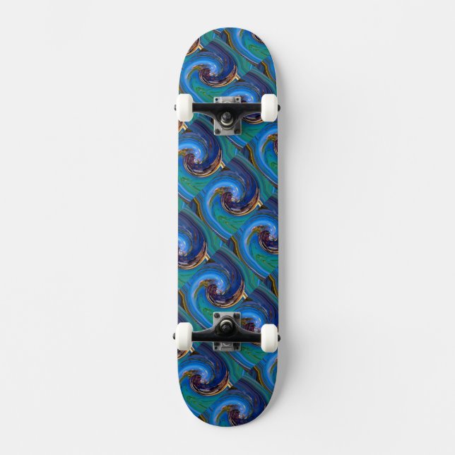 Bleu N Vert Carrelage Abstrait Peacock Skateboard (Recto)