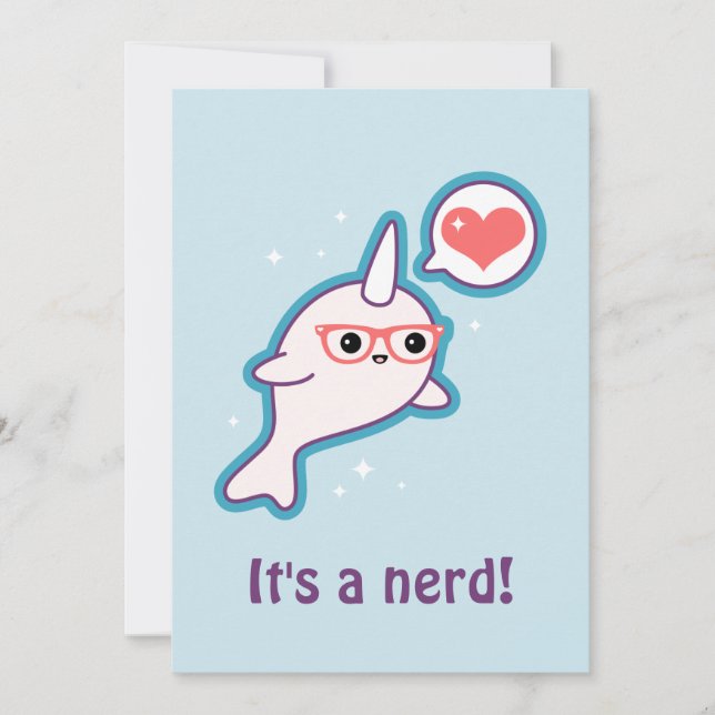 Bleu Narwhal Baby Shower Invitations pour Nerds (Devant)