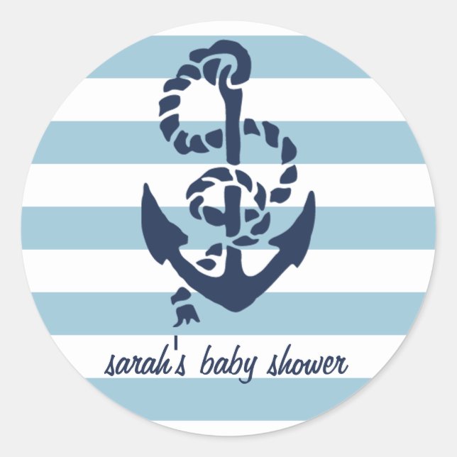 Bleu Nautique Ancre Baby shower Favoriser Stickers (Devant)