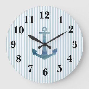 Bleu Nautique Ancre bande Preppy Grande horloge