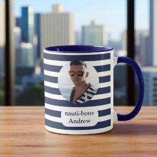 Bleu Nautique Bleu Bande Photo Mug