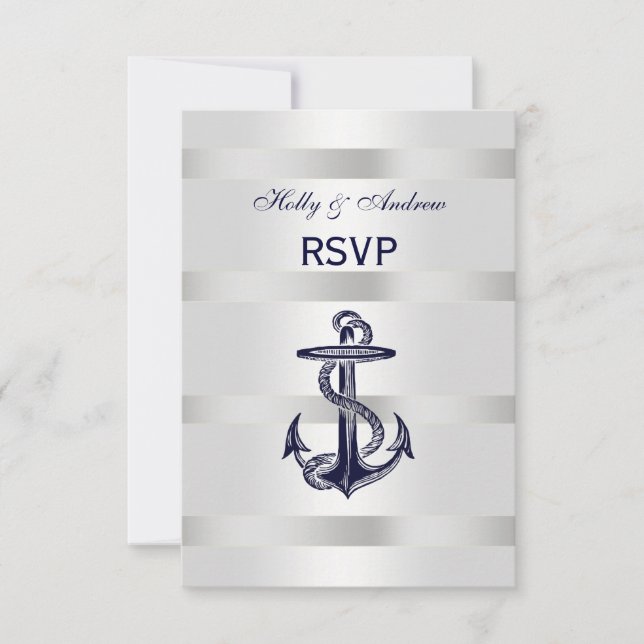 Bleu Nautique Marine Ancre Blanc Argent V RSVP Men (Devant)