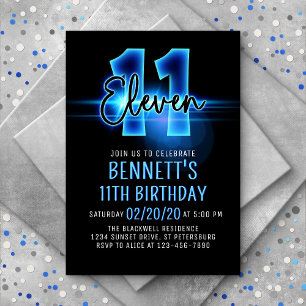 Bleu néon 11e anniversaire Invitation