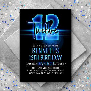 Bleu néon 12e anniversaire Invitation