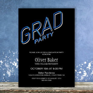 Bleu néon signe Black Graduation Party Invitation