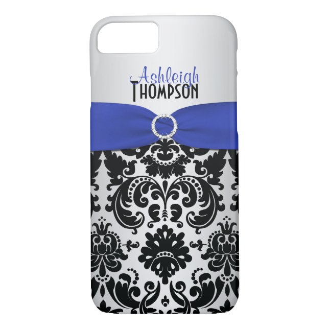 Bleu, Noir, Argent Damask iPhone 7 Coque (Dos)