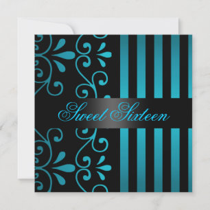 Bleu/Noir Bande & Balayage Sweet 16 Invitation