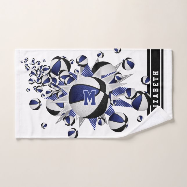 bleu noir basketballs stars filles monogrammed (Serviette à main)