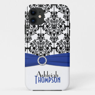 Bleu, noir, blanc Damas iPhone 5 Coque