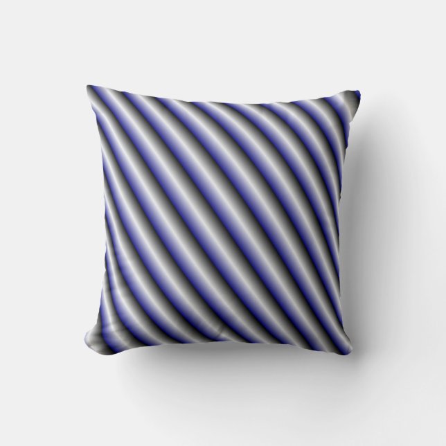 Bleu noir blanc rayures lignes coussin (Recto)