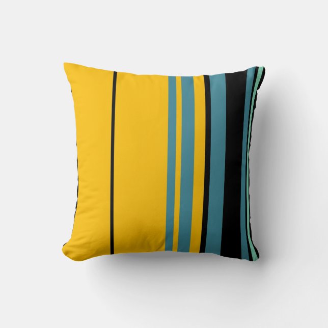 Bleu Noir Jaune Retro Stripes Art Design Coussin (Recto)