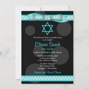 Bleu noir Polka Dot Bat mitzvah Invitation