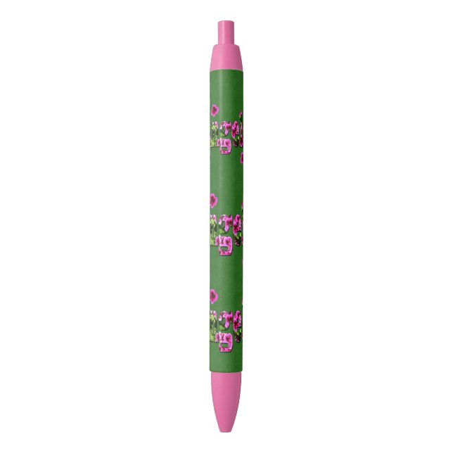 Bleu Nom Angela floral, stylo (devant Vertical)