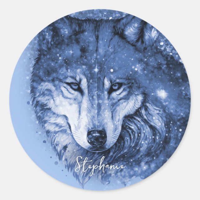 Bleu Nom Loup Sticker personnalisé (Devant)