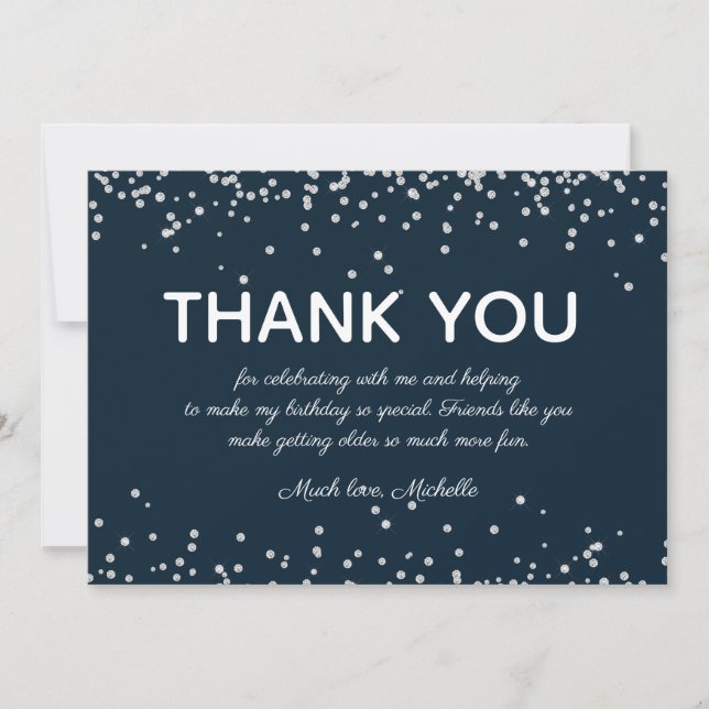 Bleu Nuit Argent Paillettes Anniversaire Merci (Devant)