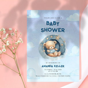 Bleu nuit Ciel bébé Ours Douche Invitation