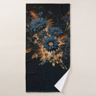Bleu Nuit Foncé & Or Floral Rustique Glam Boho