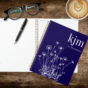 Bleu Nuit Moderne & Fleurs Sauvages Blanches