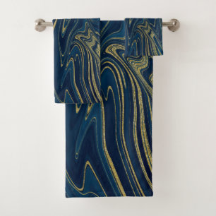 Bleu Nuit & Or Moderne Glamour Chic Marbre