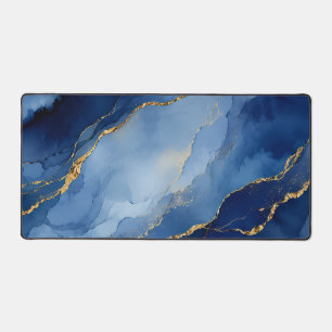 Bleu Nuit Profond et Or Texture Agate à l'Encre Al