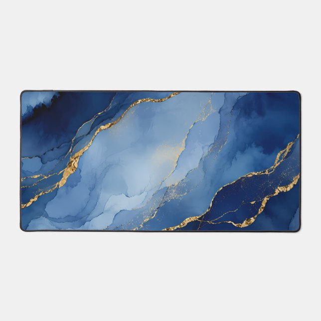 Bleu Nuit Profond et Or Texture Agate à l'Encre Al (Recto)