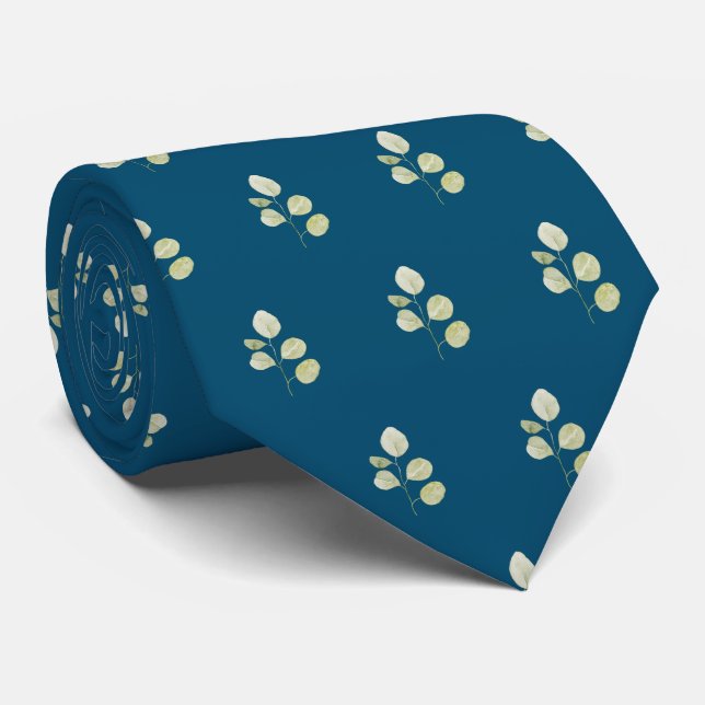 Bleu océan avec Cravate mariage Feuille vert (Roulé)