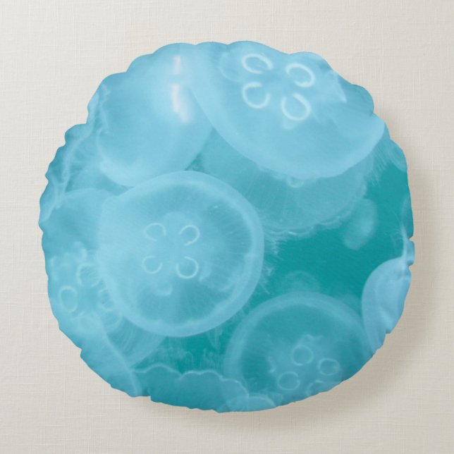 Bleu océan transparent méduse ronde coussin (Devant)