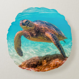 Bleu océanique corail corail rond coussin