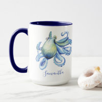 Bleu Octopus Plage Personnalisée Thème Café Mug