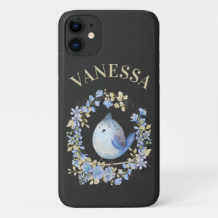 Bleu oiseau dans couronne fleurie iPhone / coque i