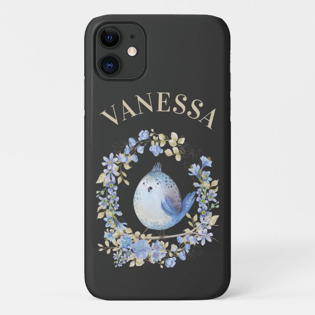 Bleu oiseau dans couronne fleurie iPhone / coque i (Dos)