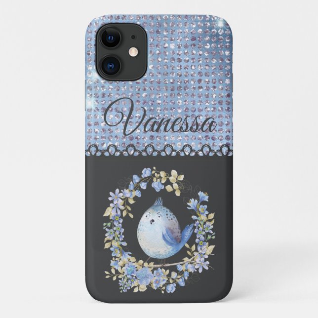Bleu oiseau dans couronne fleurie iPhone / coque i (Dos)