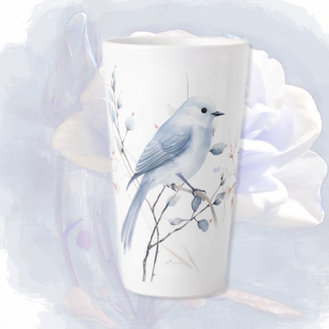 Bleu Oiseaux et Branches Latte Mug (Créateur téléchargé)