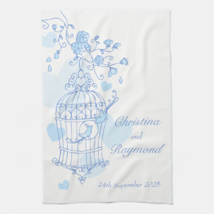 Bleu oiseaux volière mariage gardien serviette de