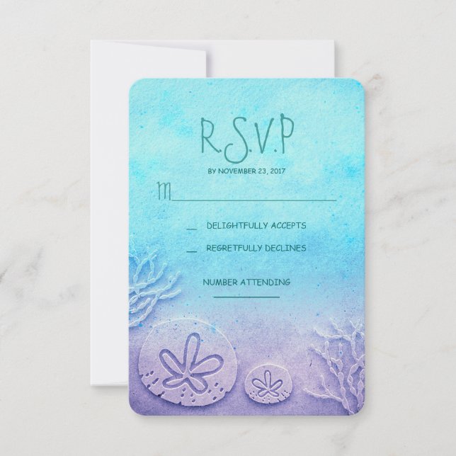 bleu ombre sable dollar mariage plage carte RSVP (Devant)