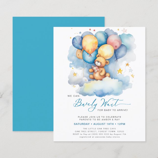 Bleu On Peut Attendre De Mignons Baby showers Garç (Devant / Derrière)