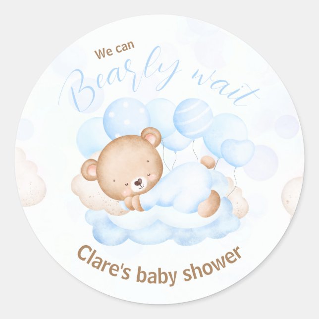 Bleu On Peut Attendre Des Stickers Baby shower (Devant)
