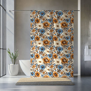 Bleu Opulent Fleurs d'Ivoire Bohème Rideau de Douc