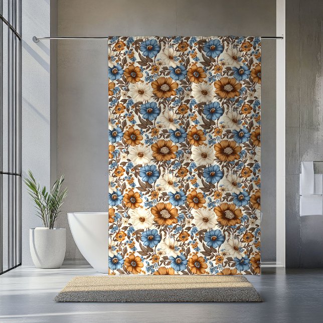 Bleu Opulent Fleurs d'Ivoire Bohème Rideau de Douc (Navy blue terracotta brown flowers,
Deep Blue flowers botanical garden,
dusty blue dusty blue floral)