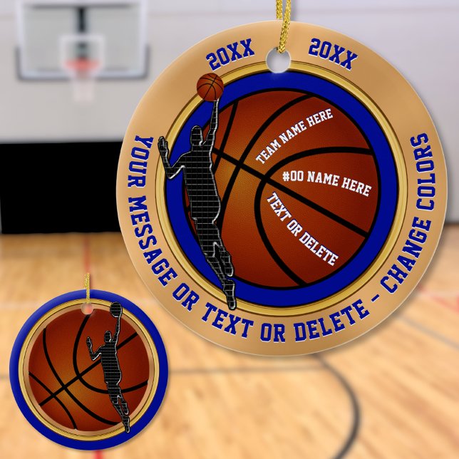Bleu Or Blanc Personnalisé Basket-Ball Ornements (Gifts for Basketball Boys. Basketball Ornaments. Blue and Gold. Personalized Basketball Ornaments.)