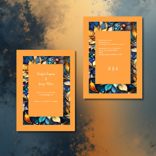 Bleu & Or Floral Vitrail Mariage élégant