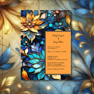 Bleu & Or Floral Vitrail Mariage élégant