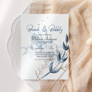 Bleu Or Moderne Élégant Floral Brunch de Mariage