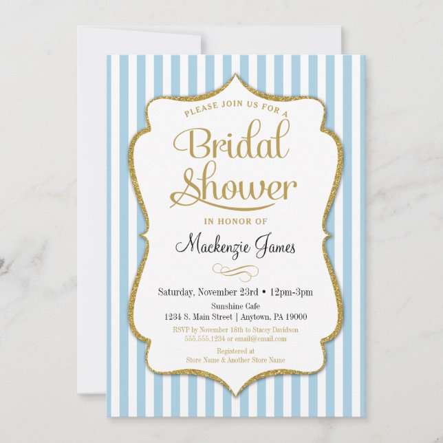 Bleu or nuptiale douche Invitation Pastel Blue (Devant)