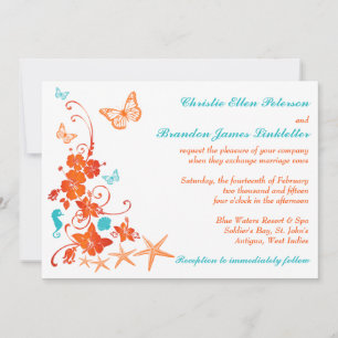 Bleu, Orange, Blanc Tropical Beach Invitation de m
