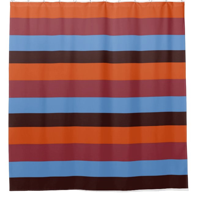 Bleu, Orange, Brown, Rouge Rayures Douche Rideau (Devant)